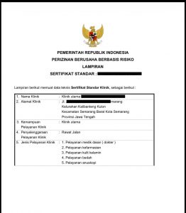 nomor izin klinik oss rba